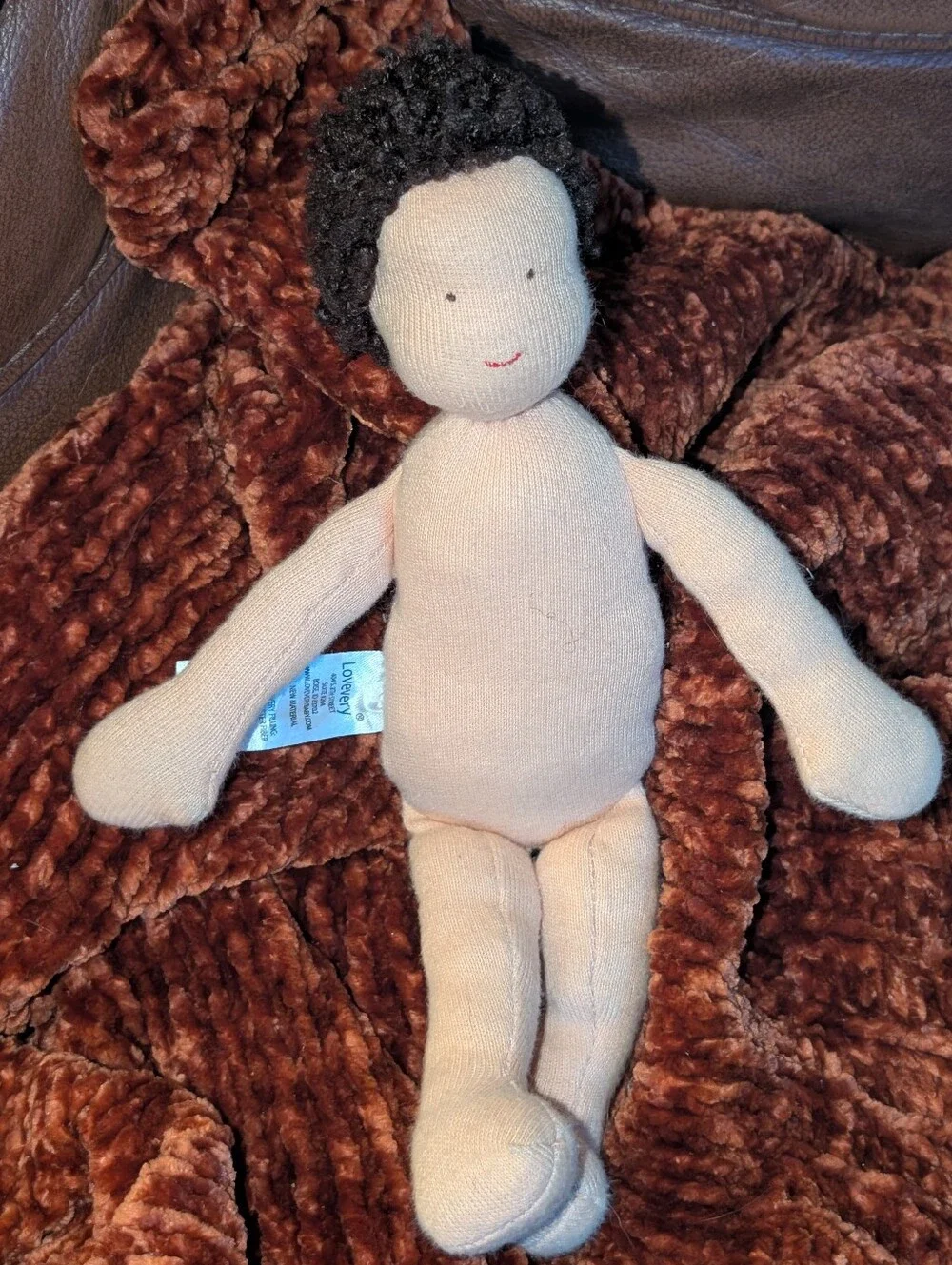 Lovevery Soft Knit Avery Doll Dark Brown Curly Hair Montessori Gender Neutral